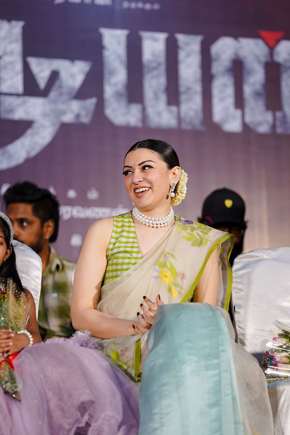 Hansika Motwani in green saree at Guardian Movie Teaser Launch3